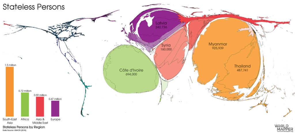Cartogram showing number of Stateless People in 2018