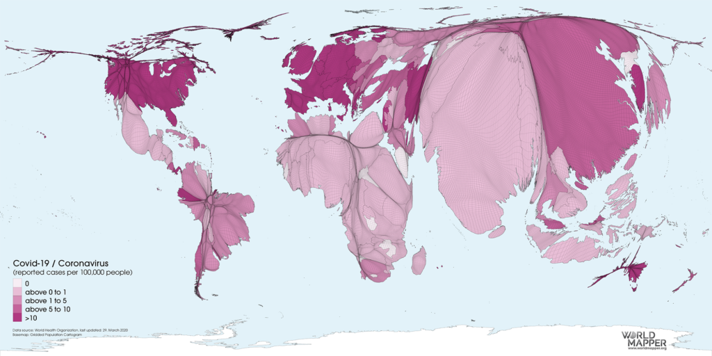Reported Coronavirus cases (per 100,000 people) as of 29.03.2020