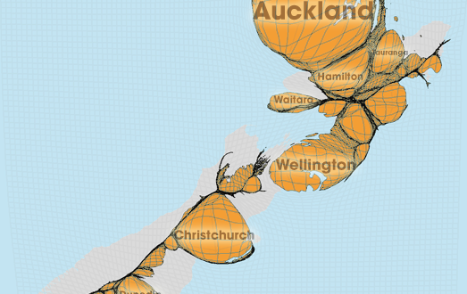 Gridded Population Cartogram New Zealand