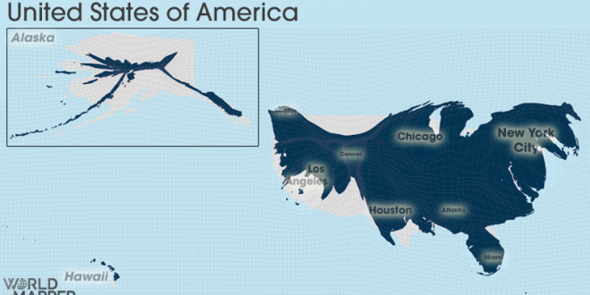 Gridded Population Cartogram United States of America